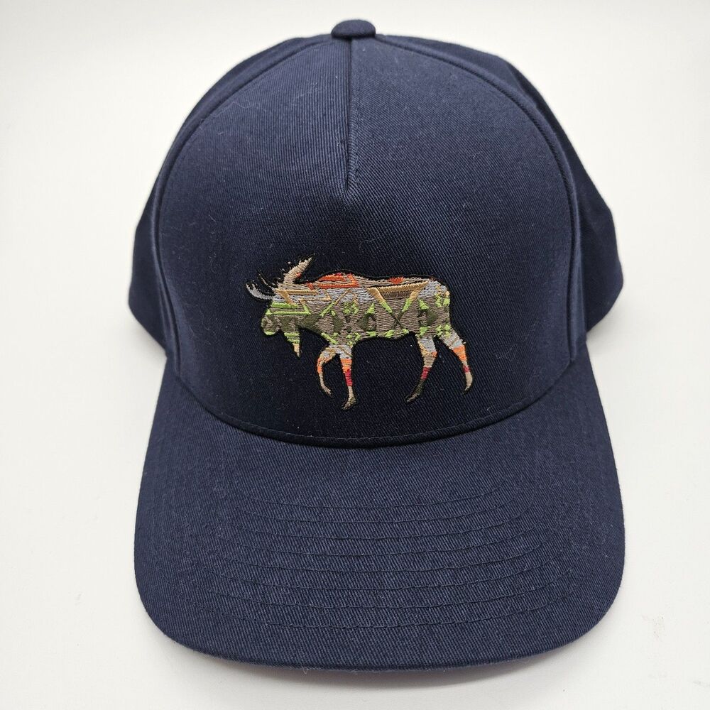 Pendleton Moose Embroidered Hat Navy Blue Snapback Cotton Cap EUC